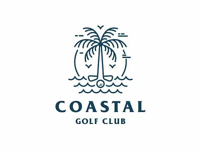 Coastal Golf Club Logo beach branding coastal emblem golf golf branding golf identity golf logo illustration island logo palm tree sunset wave