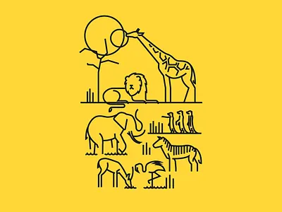 Savanna animal elephant giraffe icon illustration lion logo zebra