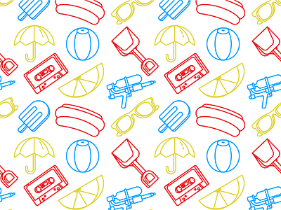 Summer Pattern beachball cassette hotdog lemon parasol popsicle shovel squirt gun sunglasses trowel umbrella water pistol