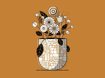 Cityscape Vase city flower flowers halftone leaf leaves plants pot potted