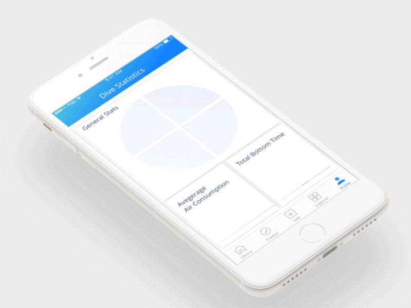 Logahead Diving Solution animation app clean diving interface ios iphone scuba stats ui ux