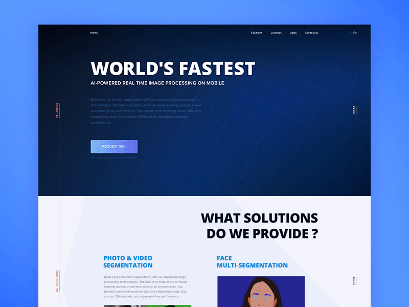 Landing Page For Ai Based Product blue dark gradient grid landing motion ui ux visual web webdesign white