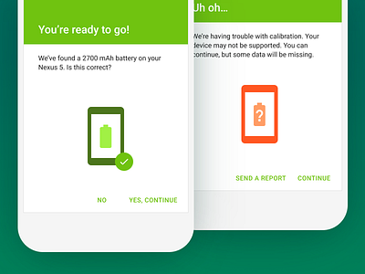 AccuBattery Calibration accubattery android battery confirm error illustration material design onboarding papermill collective setup ui ux