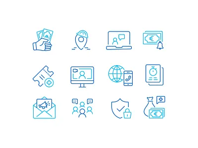 Business Management Icons alarm banknote bell euro icons illustration laptop money security ticket vector video