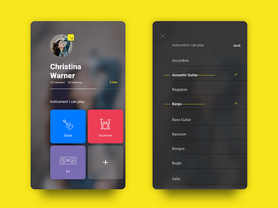 Artist Musician Profile artist dailyui design freebie giveaway instrument mobile app musician profile sketch ui ux