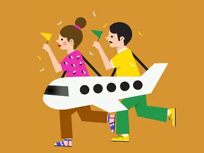 we are coming, ready to celebrate our friends wedding airplane celebration character fly illustration party pattern wedding