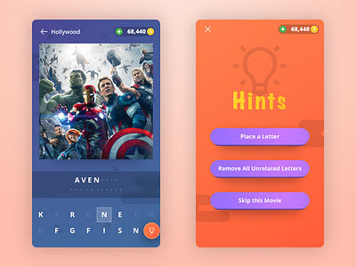 A redesign for "Guess The Movie" app game game app guess guess movie hints mobile game movie movie game puzzle puzzle game word game