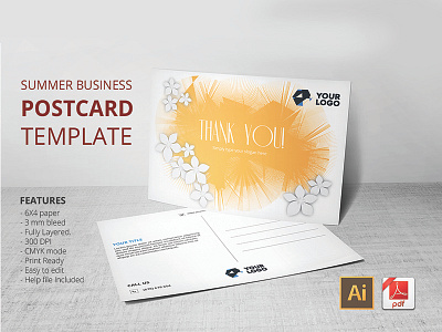 Summer Postcard Template 6x4 ad advertise ai both clean creative illustrator pdf postcard sided simple