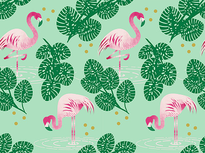 Flamingo Wallpaper bird digital flamingo illustration leaf palm pattern personal repeat wallpaper watercolor