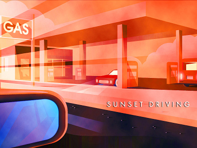 Sunset Driving driving gas station