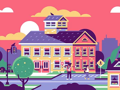 School Crossing Guard bird crossing guard crosswalk road school street sun sunset traffic light