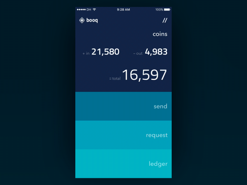 Booq - Interactions animation app coin flinto flow gesture gif interaction ios user flow wallet