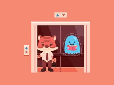 Come Home Late character elevator employe ghost kidlit night office tiger woker