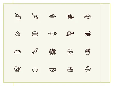 Food Icons burger cheese chips cupcake fish fruit nachos pasta pizza steak sushi taco