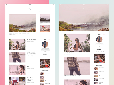 Two Variants of Blog Page blog interface layout minimalism modular grid web