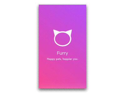 The Furry Project animation cards gradients interaction design launchscreen pets splashscreen tinder for pets