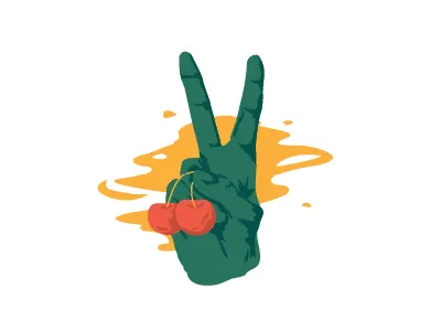Cherries cherry concept drawing hand illustration peace sign vector