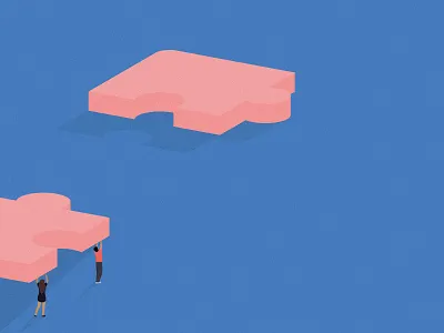 Puzzled 2d 3d art digital editorial flat illustration minimal puzzle vector