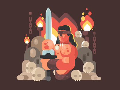 Barbarian barbarian fire flat illustration kit8 man skull sword vector warrior