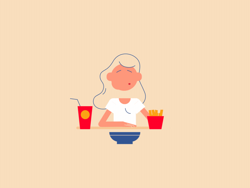 Girl Eating animation character eating explain ninja fireart fireart studio flat food girl motion design motion graphics outline