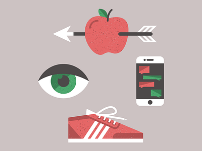 New frontiers in texturing apple arrow eyeball flat grit illustration phone shoe texture vector