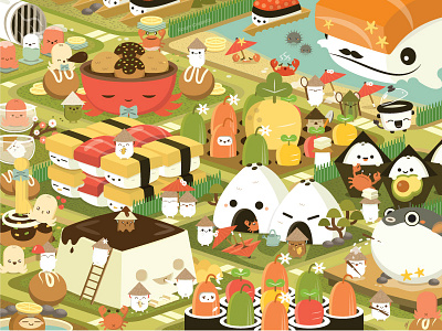 Sushi Town colorful cute food happy illustration sushi vector