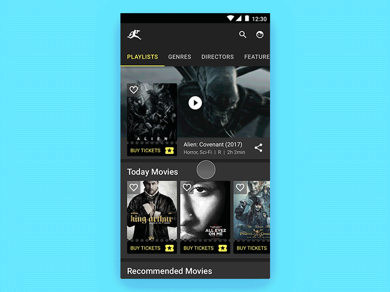 Cinema Festival App Part.1 app cinema material mobile movie poster theatre tickets ui ux