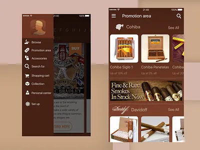 Cigars series app application availablity cigars clean favorites flat interface series ui ux