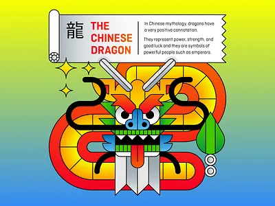 The Chinese Dragon asia character china dragon gradient illustration myth scroll