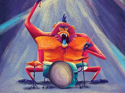 Pink Punk baboon damnation drummer drums drumsticks lights musician punk rock rockstar stage