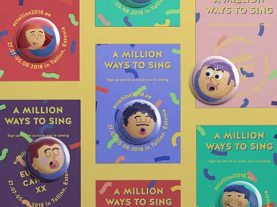 Europa Cantat character choir face festival illustration invitation merch pin singing