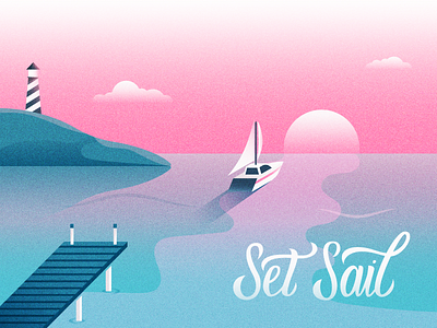 Set Sail boat illustration lettering nature sail vector water