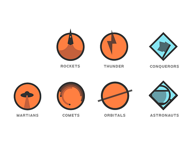 Squad logos astronauts comets conquerors icons logos martians orbitals rockets space thunder