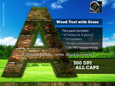 Wood Text With Grass 3d grass mockup text transparent