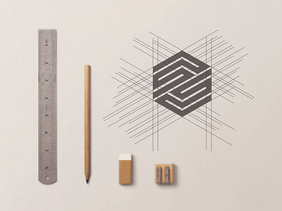 Geometric Box Logo box concept construct geometrical geometry grids logo sketch