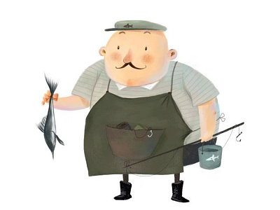 The fisherman character cute fish hand drawing illustration
