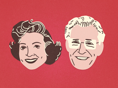 Betty White + Allen Ludden betty white caricature illustration valentine vector