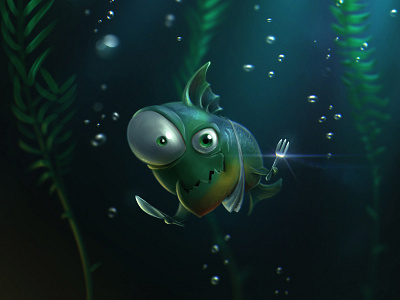 Piranha cartoon digital painting fish illustration painting piranha