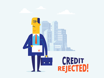 Credit Rejected architecture bank businessman character color credit default illustration money person suitcase vector