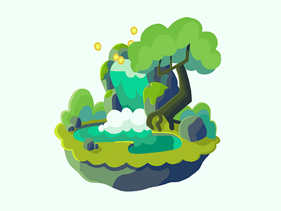 Waterfall blue environment flat colour floating island green waterfall