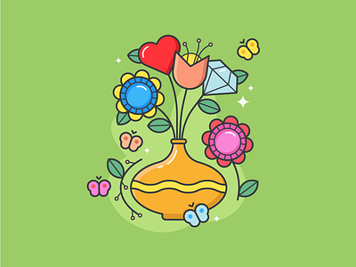 Bouquet Illustration for AskGamblers 2d illustration askgamblers bouquet diamond flat illustration flowers heart illustration vase vector