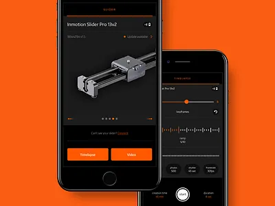 Inmotion Pro iOS app app camera inmotion ios mobile orange photo slider timelapse ui