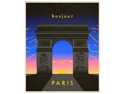 Bonjour Paris bonjour illustration paris skateboard sunset travel vintage