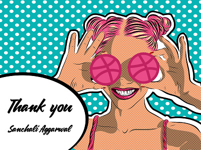 Thank you Sanchali Aggarwal debut dribbble fashion first shot girl hand illustration invite pop art thank you thanks woman