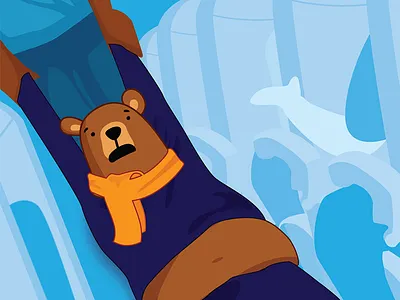 Flying United airline bear bot character chatbot flight flying illustration news plane rocky united