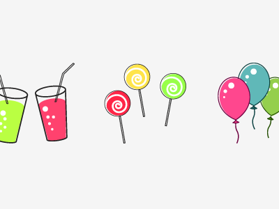 Party icons balloon birthday candy cocktail colorful icon illustration party simple vector