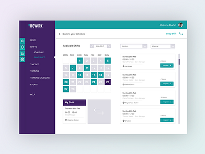 Shift Calendar UI calendar dashboard design flat information minimal platform product scheduling ui ux