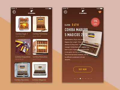 Cigars series app application availablity cigars clean favorites flat interface series ui ux