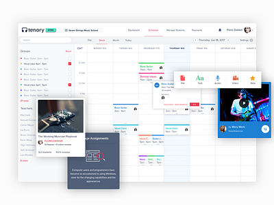 Schedule Tenory Sync admin calendar classroom dashboard profile schedule student tenory ui ux videos web design