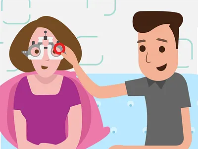 Home eye checkup art caricature cartoon eye test flat illustration service